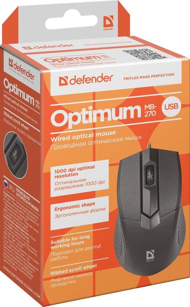 Mysz przewodowa Defender OPTIMUM MB-270 OPTICAL 1000dpi 3P czarna — zdjęcie 2