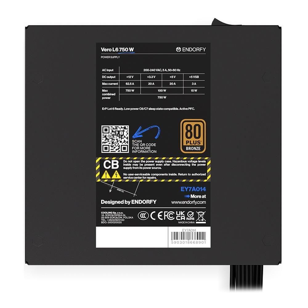 Zasilacz Endorfy Vero L6 Bronze 750W ATX 120mm 80 Plus Bronze — zdjęcie 6