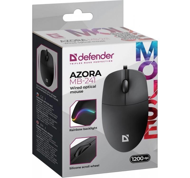 Mysz przewodowa Defender AZORA MB-241 OPTICAL 1200dpi 3P czarna kabel 1.8 m — zdjęcie 4