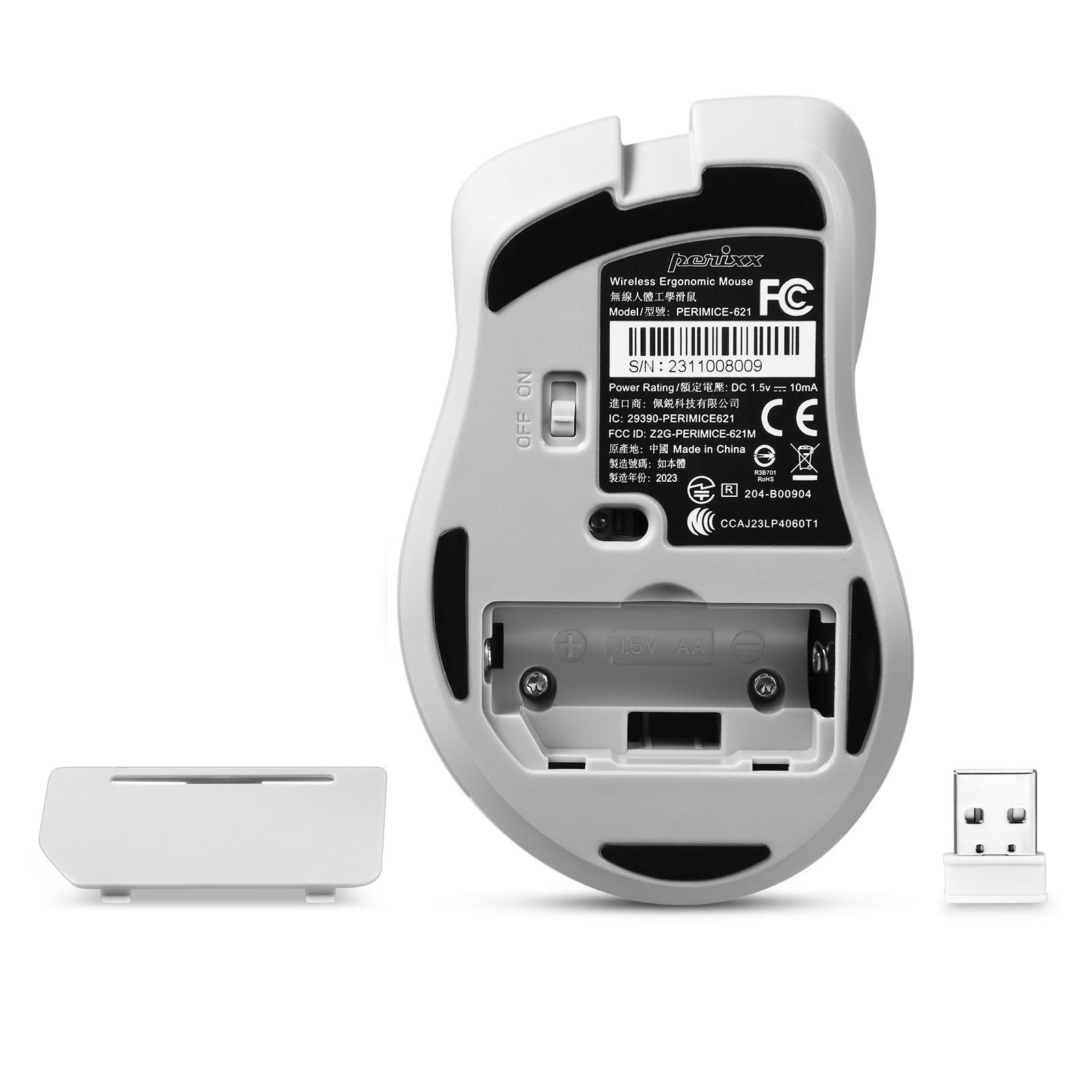 Mysz bezprzewodowa Perixx PERIMICE-621 optyczna 1600dpi 2.4 GHz, szara, silent, cicha, bezklikowa — zdjęcie 3