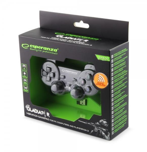 Gamepad bezprzewodowy 2.4GHz PS3/PC USB Esperanza "Gladiator" czarny — zdjęcie 2