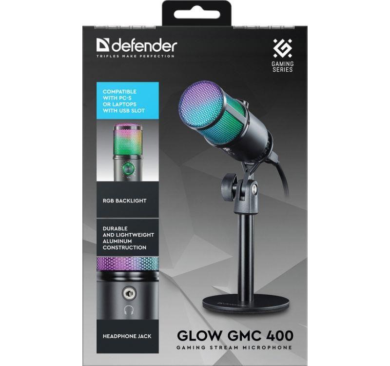 Mikrofon przewodowy Defender GLOW GMC 400 ze statywem STREAM strumieniowy RGB USB — zdjęcie 8