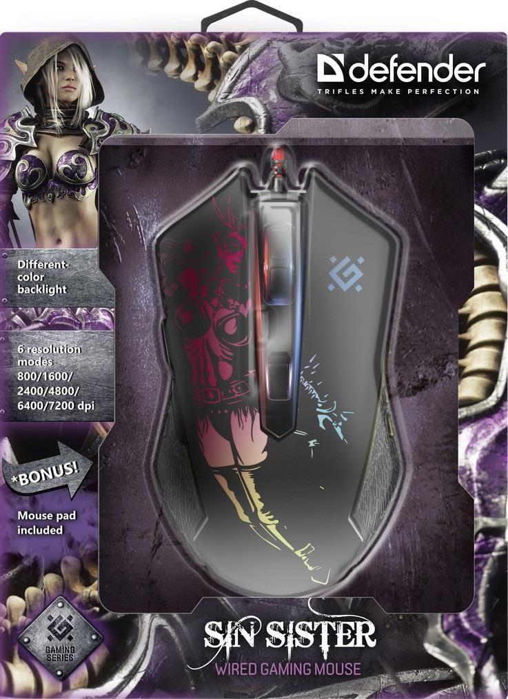 Mysz przewodowa Defender Sin'Sister GM-933 7200dpi 6P + podkładka Gaming + GRA — zdjęcie 4