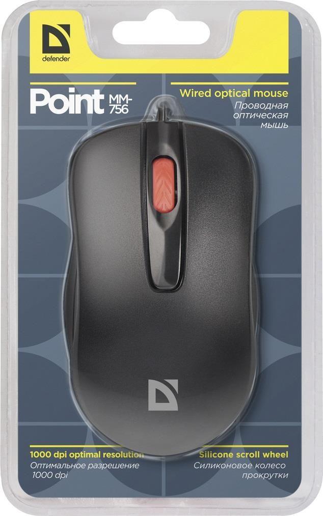 Mysz przewodowa Defender POINT MM-756 OPTICAL 1000dpi 3P czarna — zdjęcie 4
