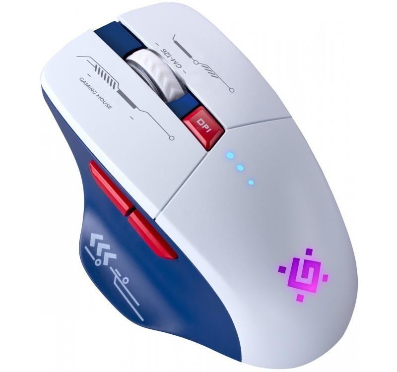 Mysz bezprzewodowa Defender TISA GM-126 optyczna 1600dpi 2.4 GHz + Bluetooth biało-niebieska RGB AKUMULATOR 6 przycisków Gaming — zdjęcie 4