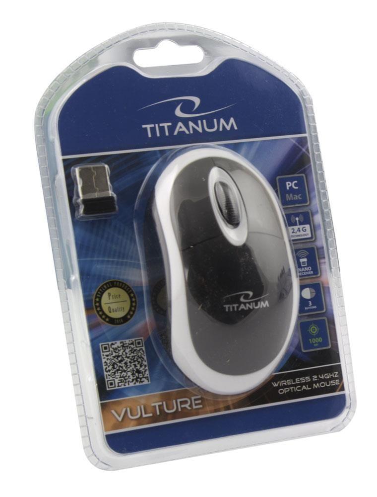 Mysz bezprzewodowa Titanum 3D "Vulture" optyczna. 2.4 GHz  czarno-biała — zdjęcie 3