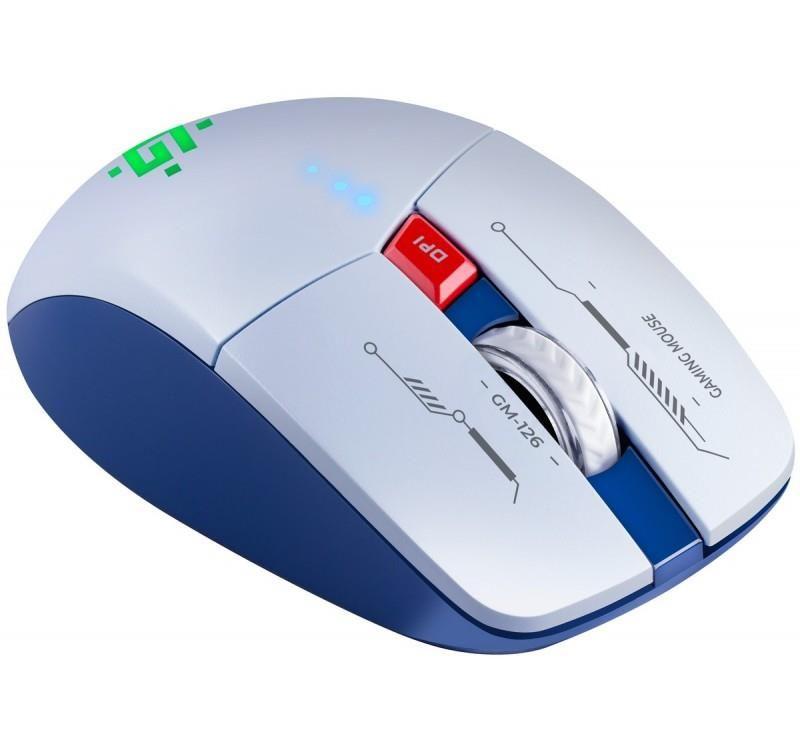 Mysz bezprzewodowa Defender TISA GM-126 optyczna 1600dpi 2.4 GHz + Bluetooth biało-niebieska RGB AKUMULATOR 6 przycisków Gaming — zdjęcie 3