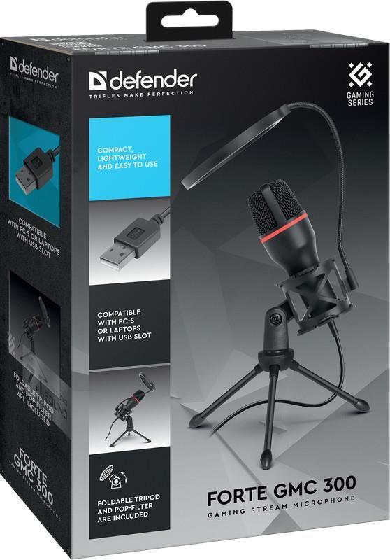 Mikrofon przewodowy Defender FORTE GMC 300 ze statywem STREAM strumieniowy RGB USB — zdjęcie 5