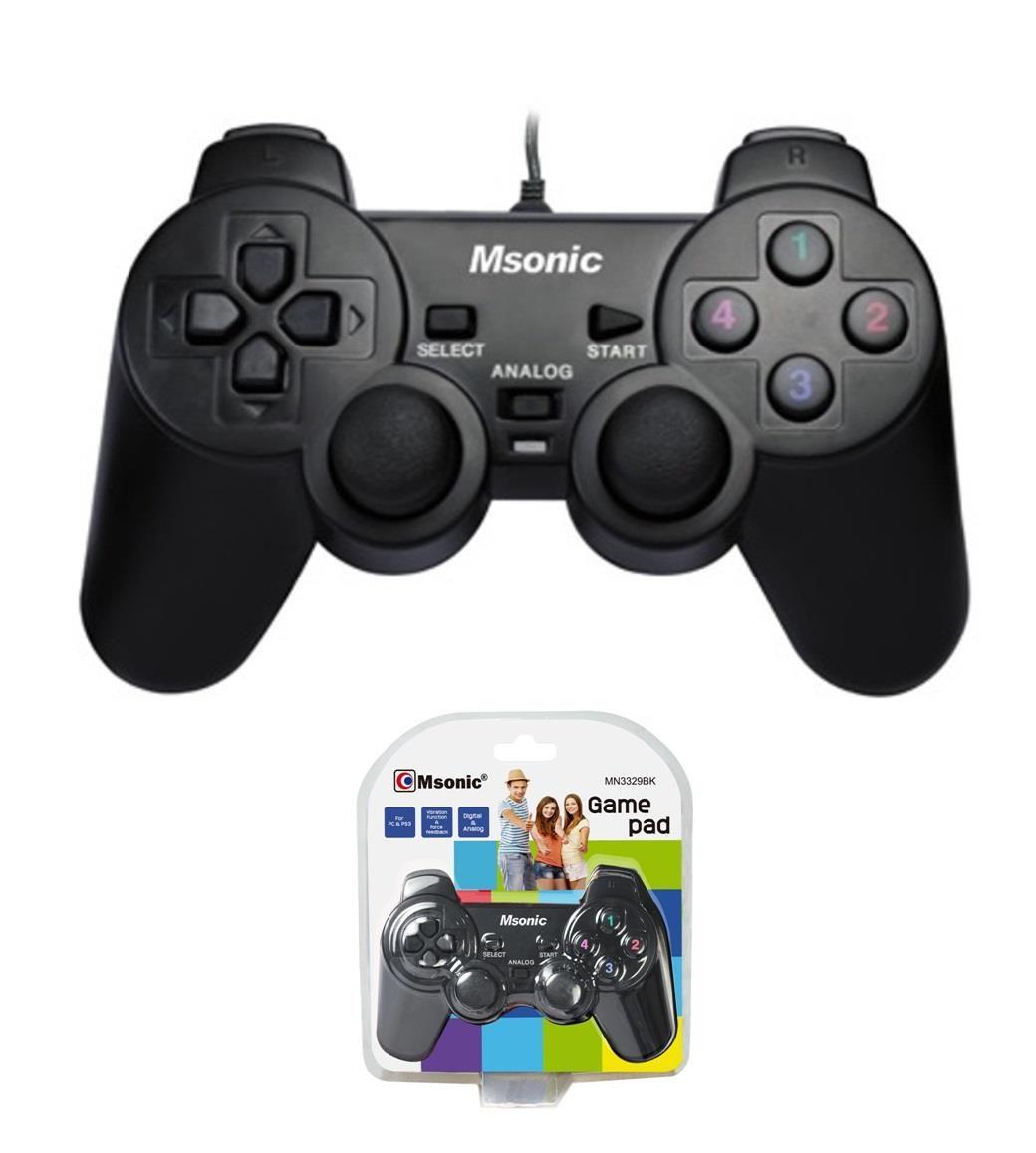 Gamepad przewodowy Msonic USB z funkcją wibracji MN3329BK czarny — zdjęcie 1