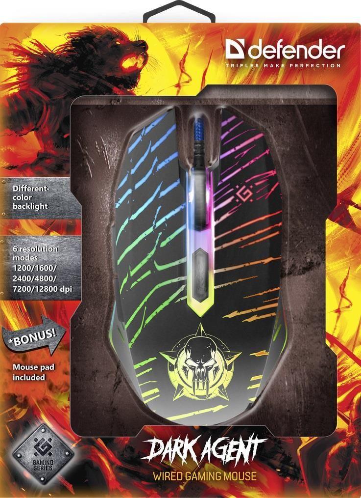 Mysz przewodowa Defender Dark Agent GM-590L 12800dpi 6P + podkładka Gaming + GRA — zdjęcie 6