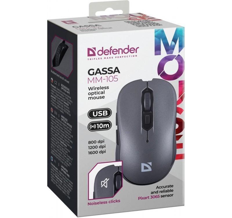 Mysz bezprzewodowa Defender GASSA MM-105 optyczna bezklikowa silent 1600dpi szara — zdjęcie 5