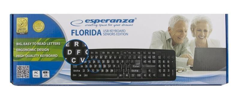 Klawiatura przewodowa Esperanza EK129 Florida z dużymi literami USB czarna — zdjęcie 4