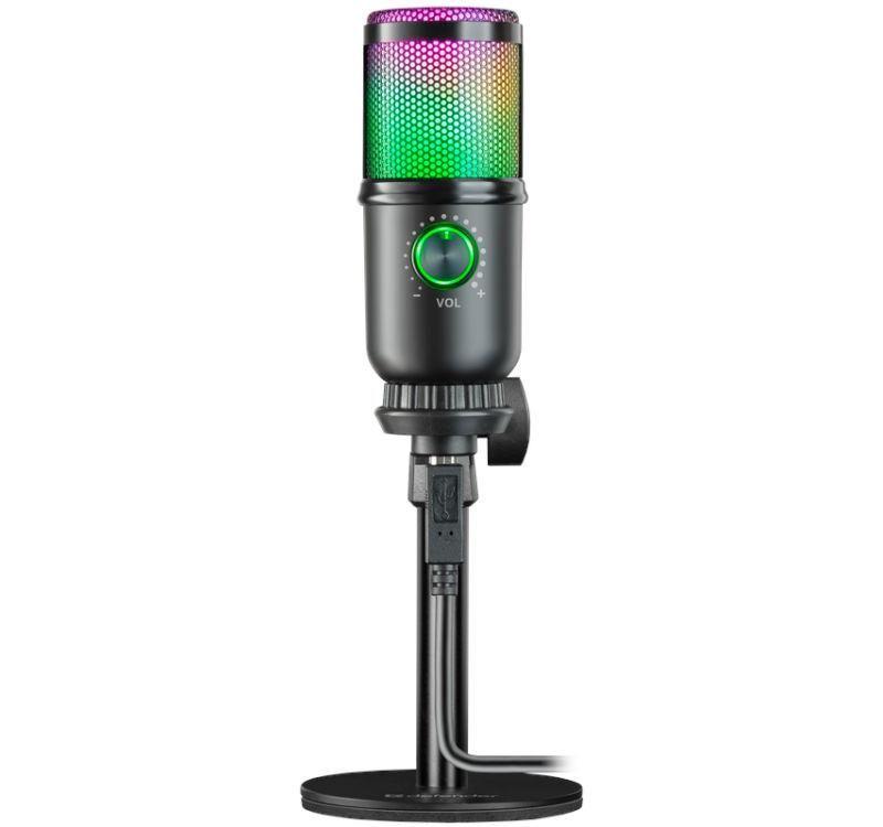 Mikrofon przewodowy Defender GLOW GMC 400 ze statywem STREAM strumieniowy RGB USB — zdjęcie 3