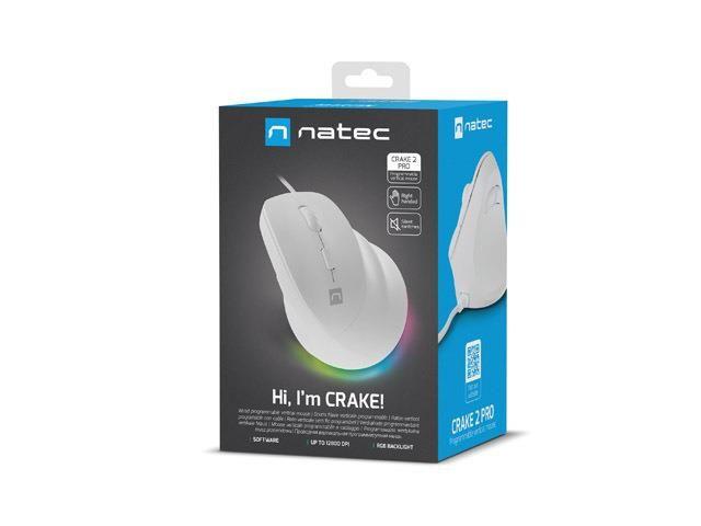 Mysz przewodowa Natec Crake 2 PRO 12800dpi wertykalna programowalna optyczna biała — zdjęcie 9