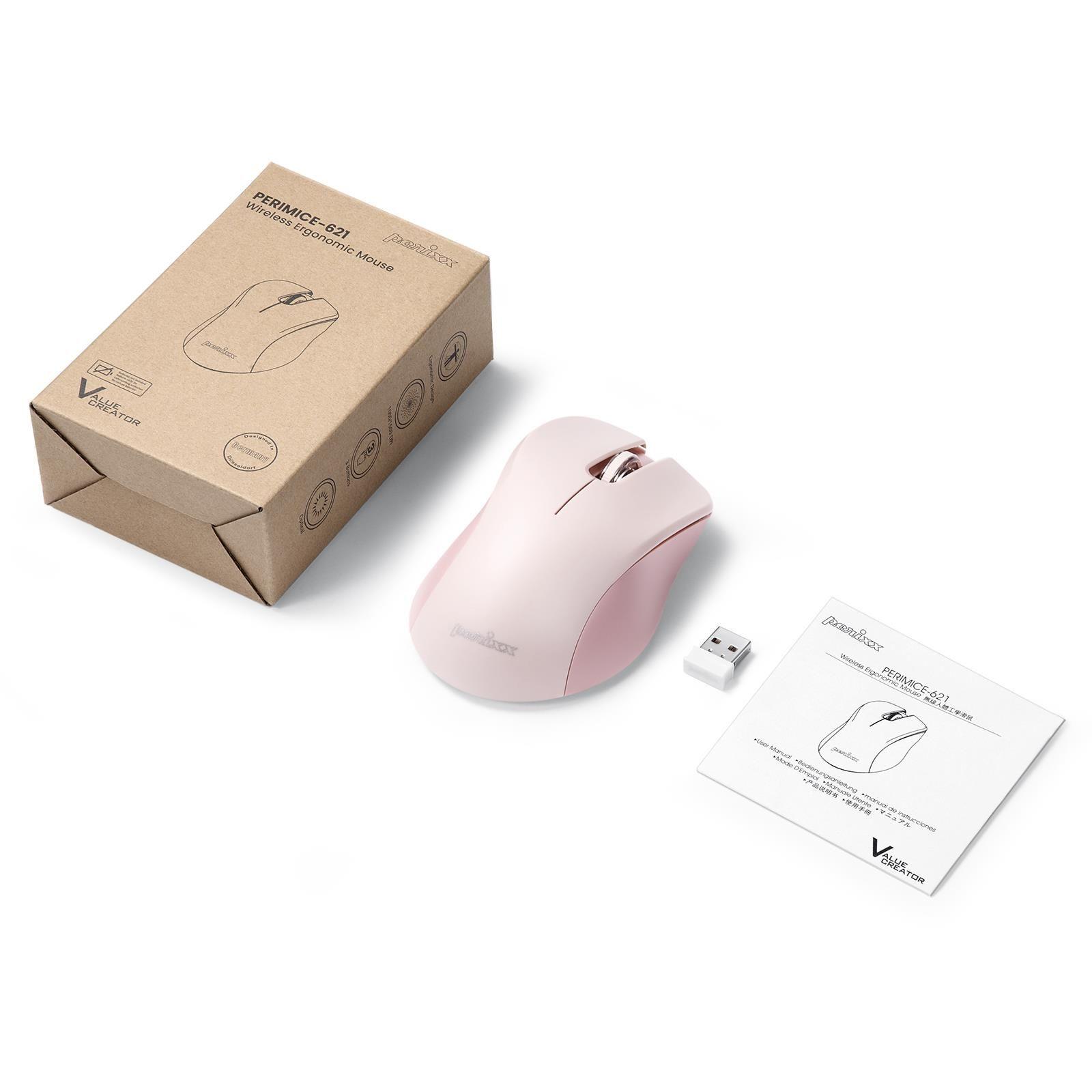 Mysz bezprzewodowa Perixx PERIMICE-621 optyczna 1600dpi 2.4 GHz, różowa, silent, cicha, bezklikowa — zdjęcie 4