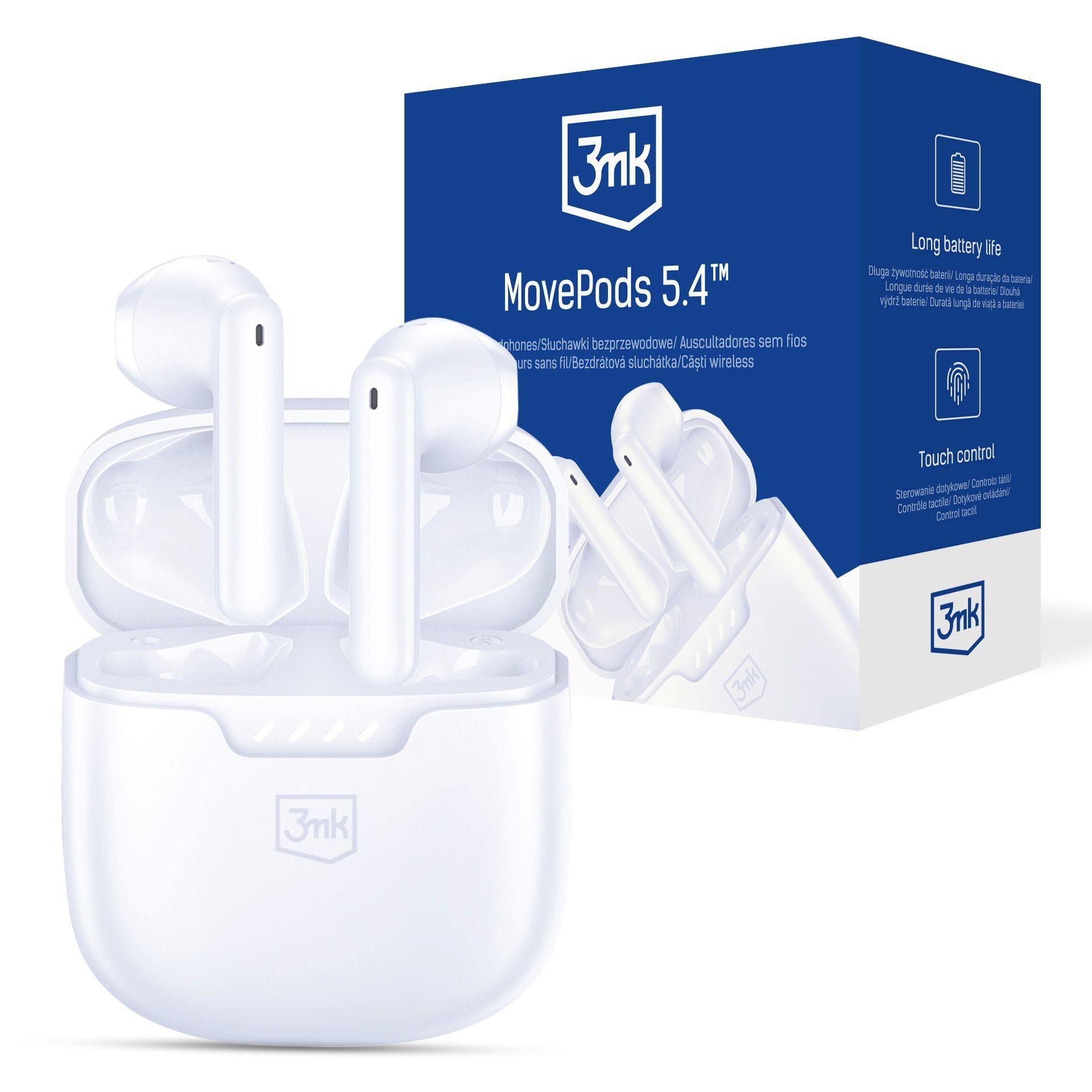 Słuchawki z miokrofonem 3mk MovePods 5.4 - bezprzewodowe z Bluetooth 5.4 białe