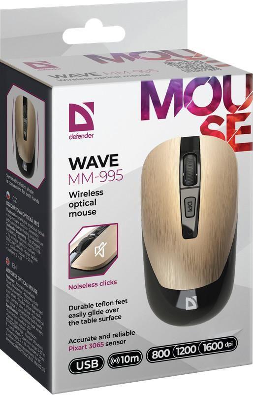Mysz bezprzewodowa Defender WAVE MM-995 optyczna bezklikowa silent 1600dpi złota — zdjęcie 4