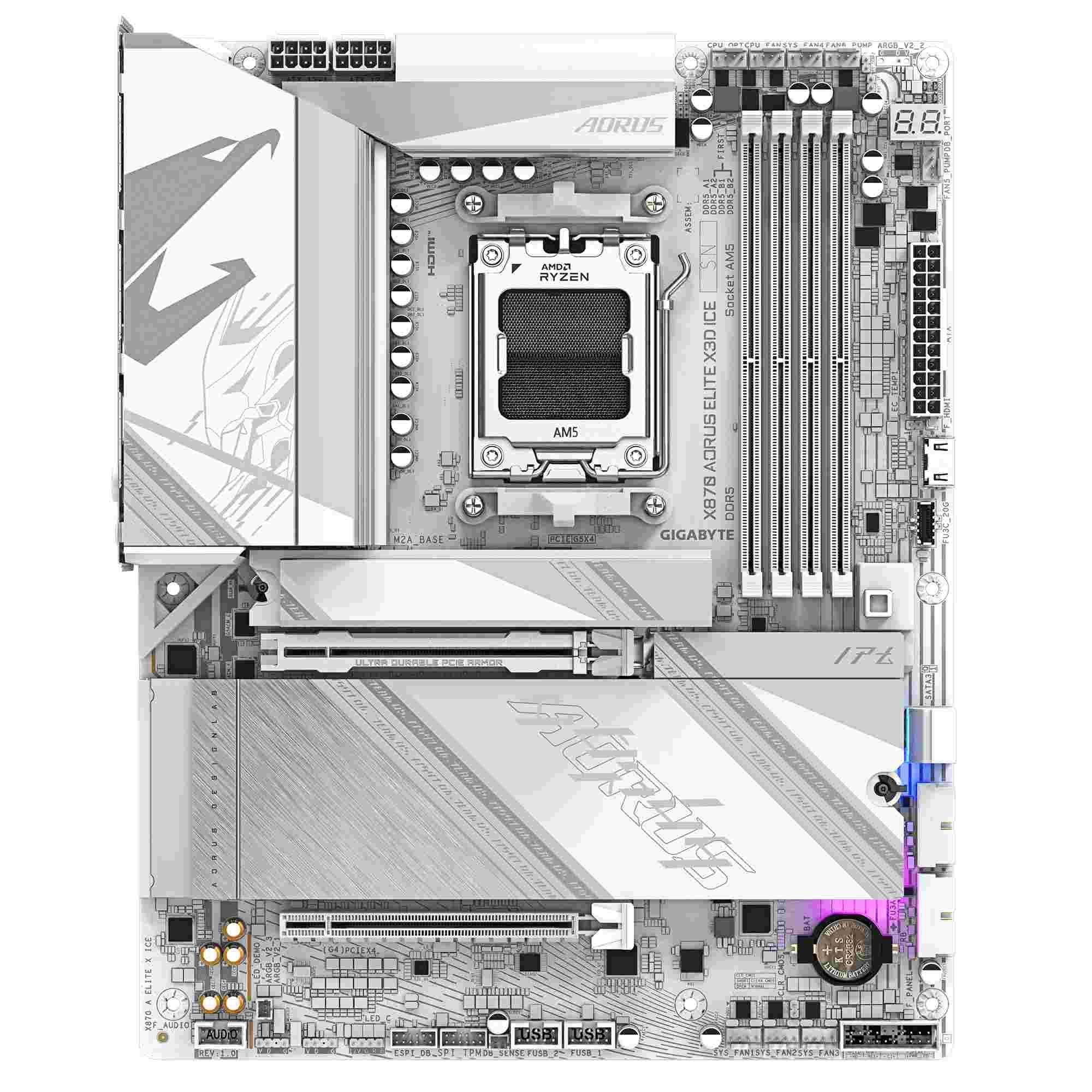 Płyta Gigabyte X870 A ELITE X ICE /AMD X870/DDR5/SATA3/M.2/USB4/PCIe5.0/WiFi/BT/AM5/ATX — zdjęcie 1