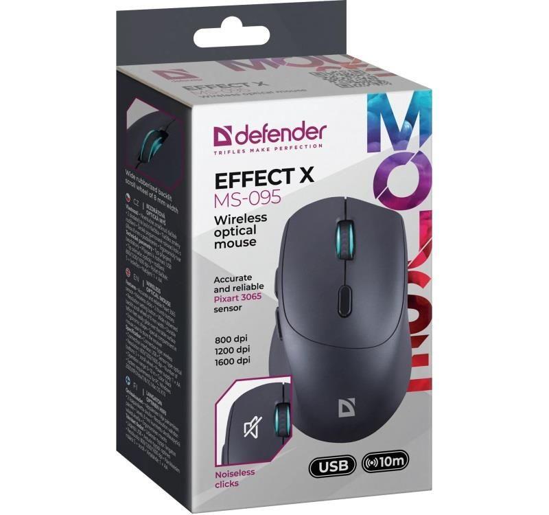 Mysz bezprzewodowa Defender EFFECT X MS-095 optyczna bezklikowa silent 1600dpi czarna — zdjęcie 6