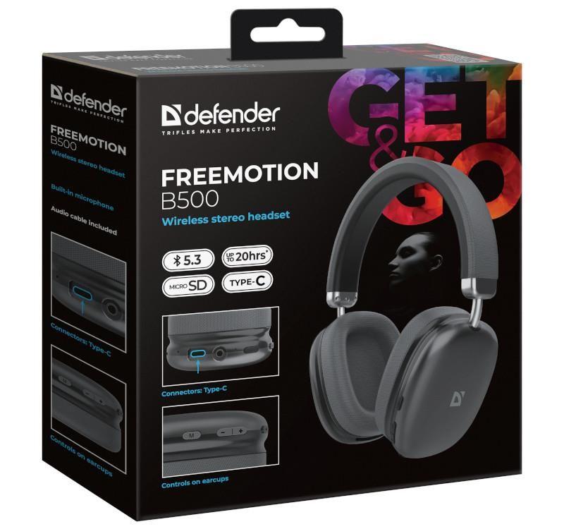 Słuchawki z mikrofonem Defender FREEMOTION B500 bezprzewodowe Bluetooth + MP3 Player grafitowe — zdjęcie 7