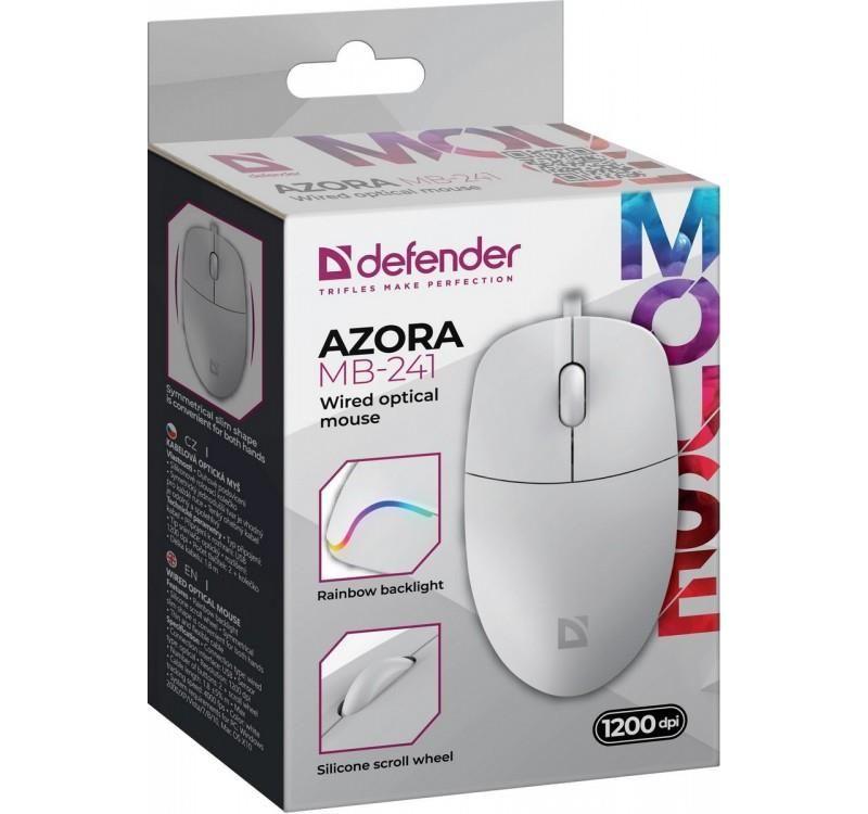 Mysz przewodowa Defender AZORA MB-241 OPTICAL 1200dpi 3P biała kabel 1.8 m — zdjęcie 3