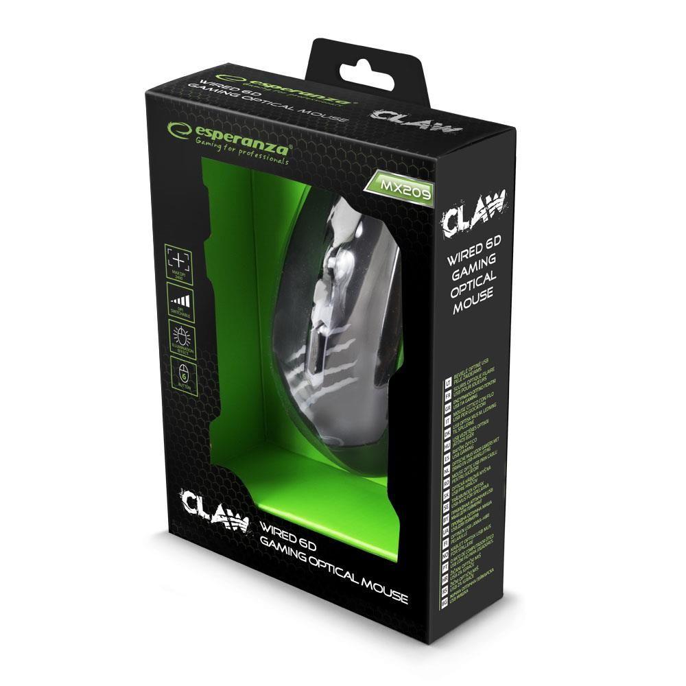 Mysz przewodowa Esperanza MX209 Claw optyczna Gaming 6D USB czarno-zielona — zdjęcie 4