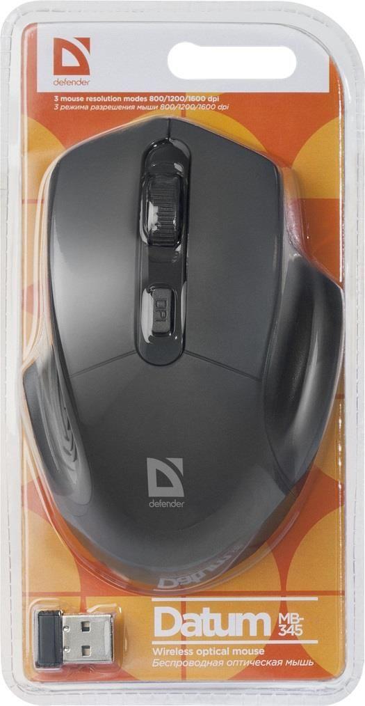Mysz bezprzewodowa Defender DATUM MB-345 optyczna 1600dpi 4P czarna — zdjęcie 5