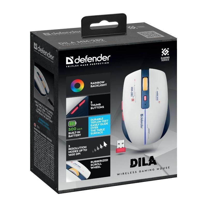 Mysz bezprzewodowa Defender DILA MM-282 optyczna 1800dpi biała RGB AKUMULATOR 6 przycisków Gaming — zdjęcie 5