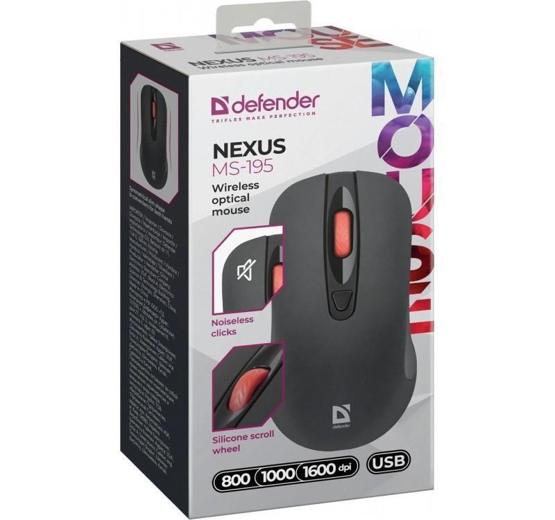 Mysz bezprzewodowa Defender NEXUS MS-195 optyczna bezklikowa silent 1600dpi czarna — zdjęcie 6